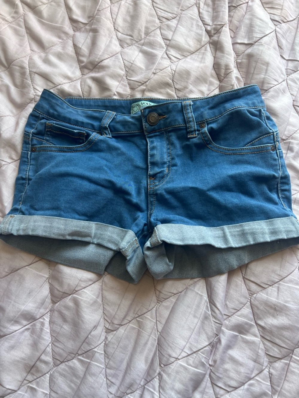 Women's Blue Denim Cuffed Shorts